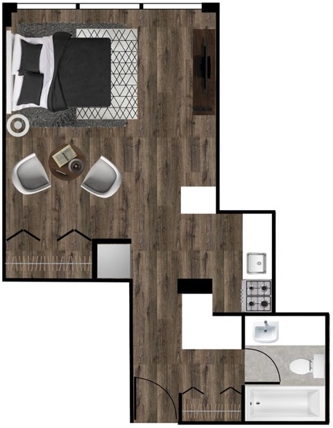 Floor plan for studio, 1 bath, 450 sqft